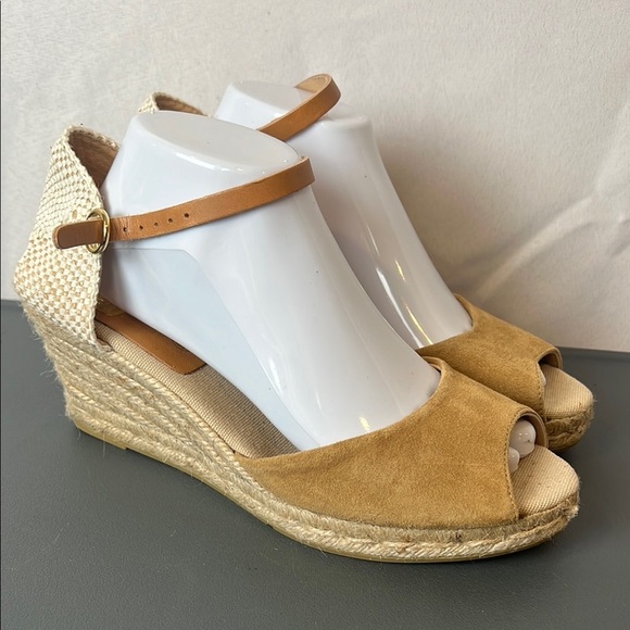 kanna Shoes - Kanna Siena Cometa Espadrille Peep-toe Wedge Sandals Women’s Size 9.5 Tan Suede